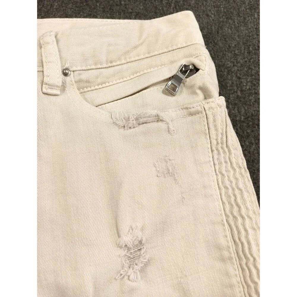 M N M L White Stretch Moto Denim Skinny Distressed Mens Jeans Size 29 Ankle Zip
